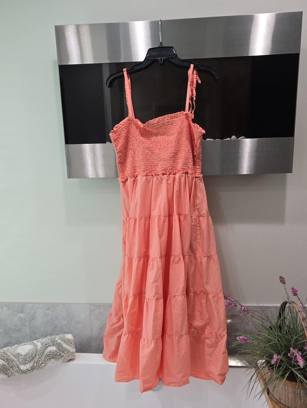 INC International Concepts Coral Peach Smocked Tiered Maxi Dress